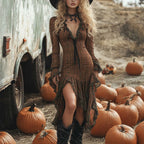 Style Plaid Long Sleeve Ruffle Dress with Fit and Flare Silhouette eprolo