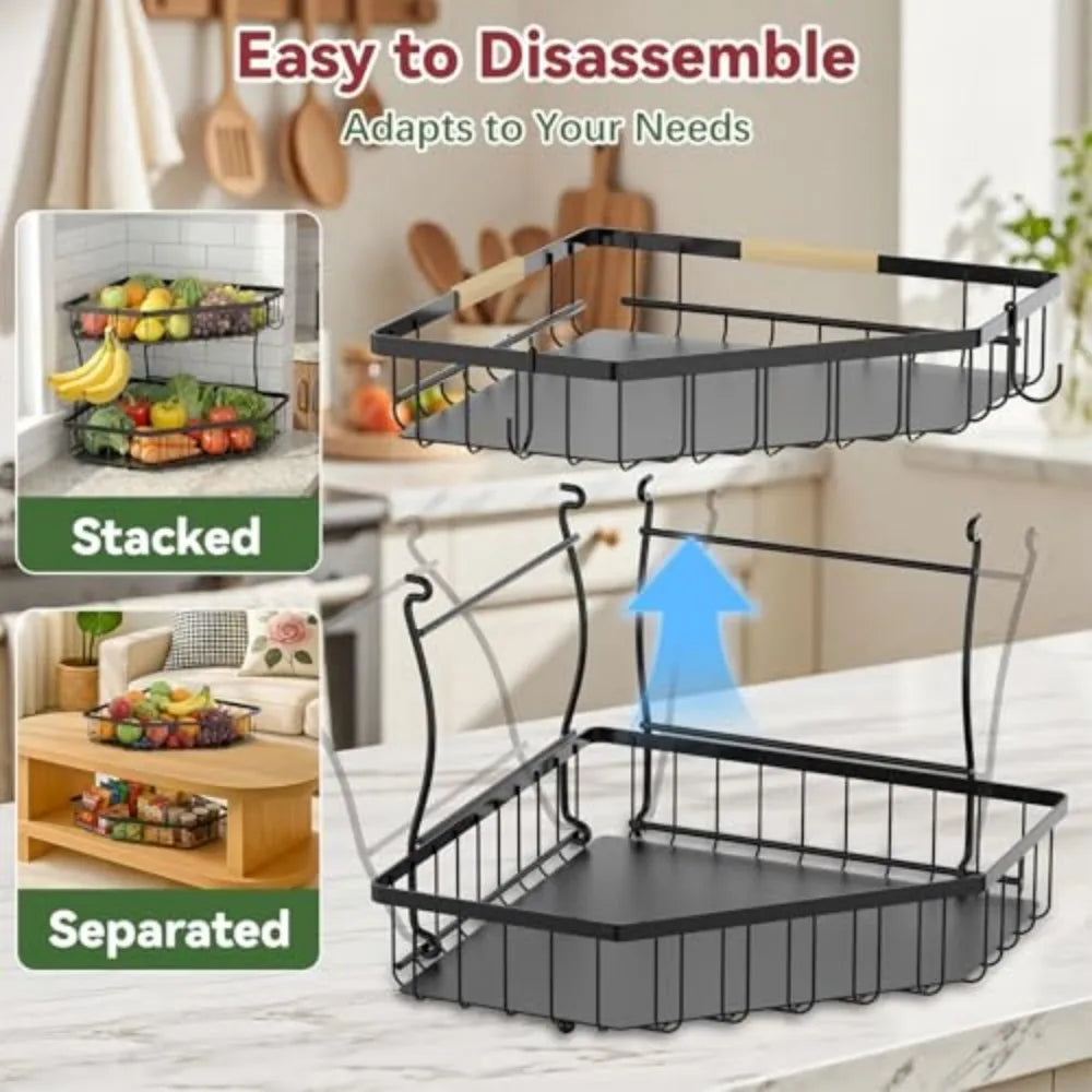 Two-Tier Corner Fruit Basket with Banana Hooks