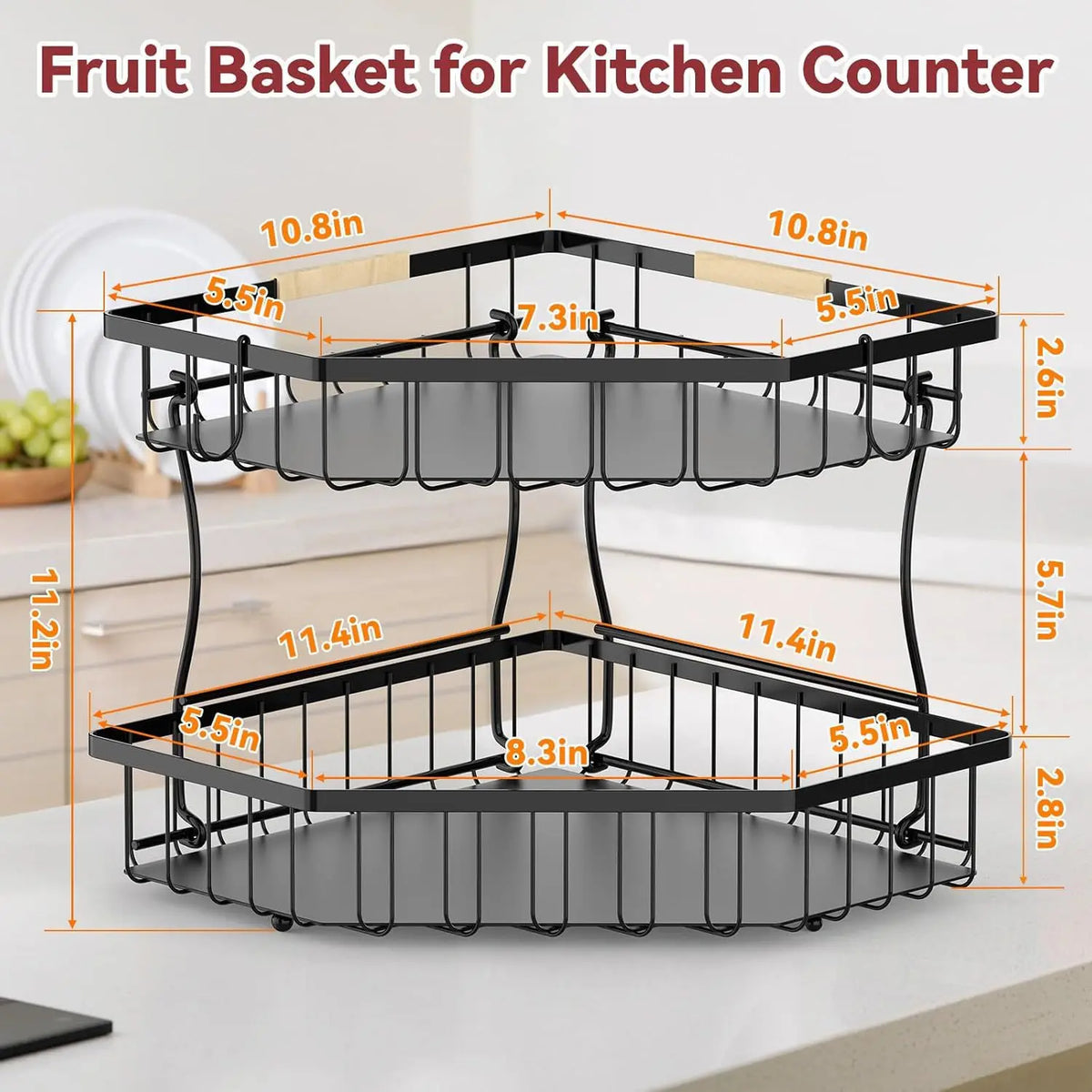 Two-Tier Corner Fruit Basket with Banana Hooks