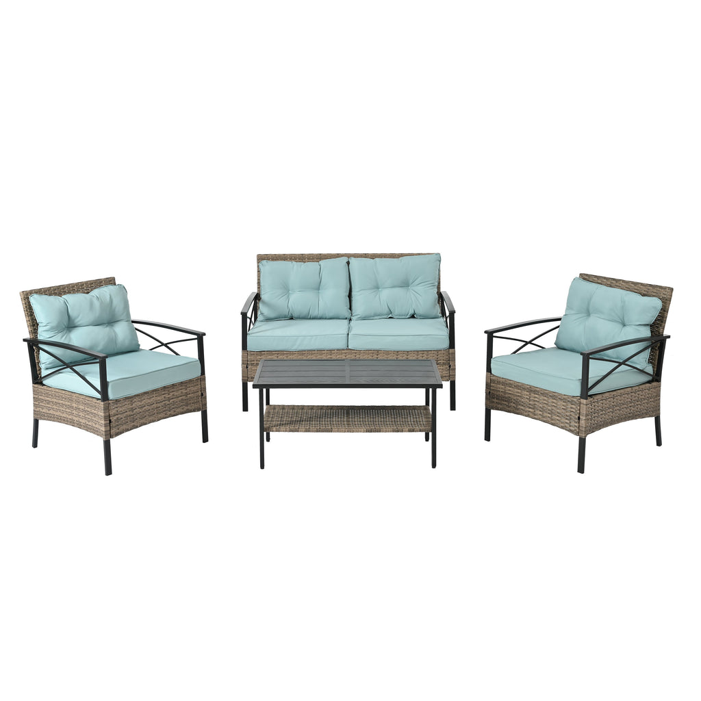 Patio Furniture, Outdoor Furniture, Seasonal PE Wicker Furniture, Four Set Wicker Furniture With Black Metal Table eprolo