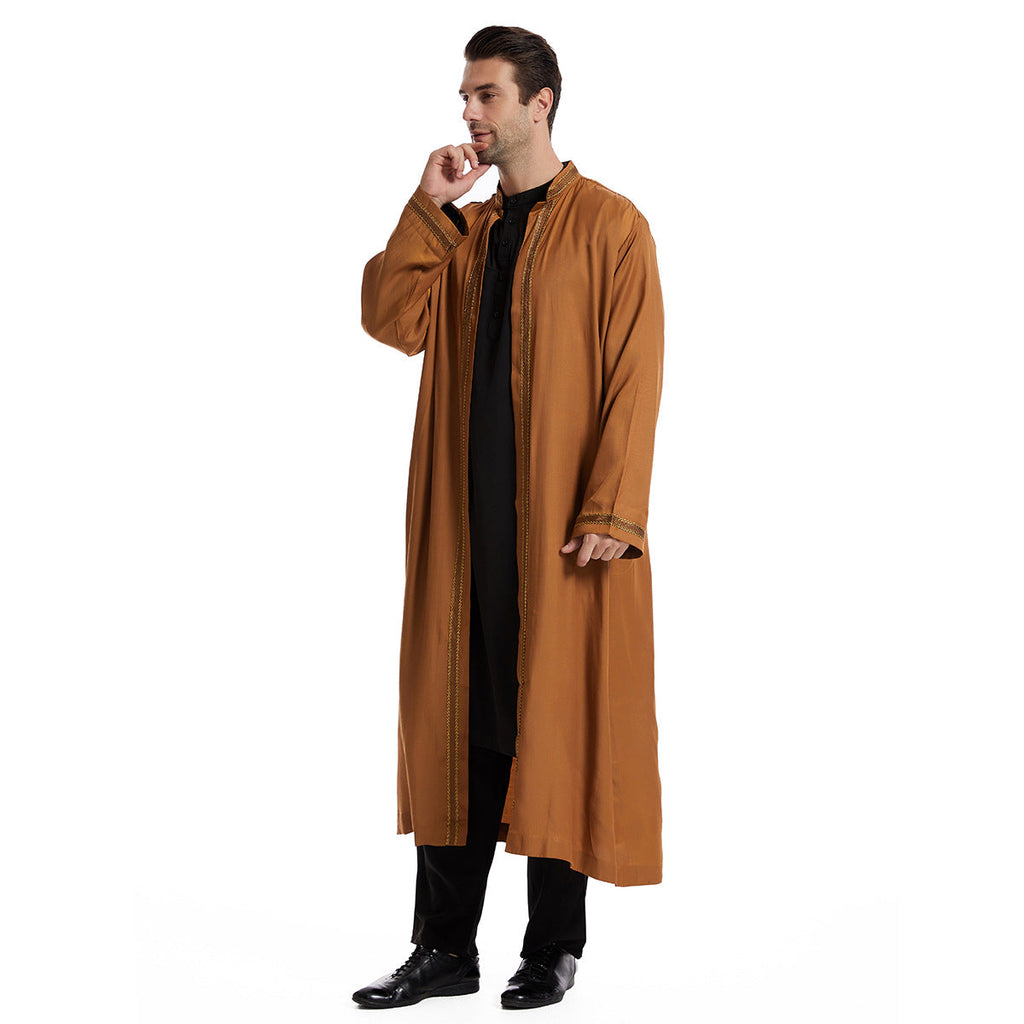 Men Open Abaya Muslim Saudi Jubba Thobe Islamic Clothing Ramadan Kimono Long Sleeve Robe Caftan Dubai Stand Collar Arabic eprolo