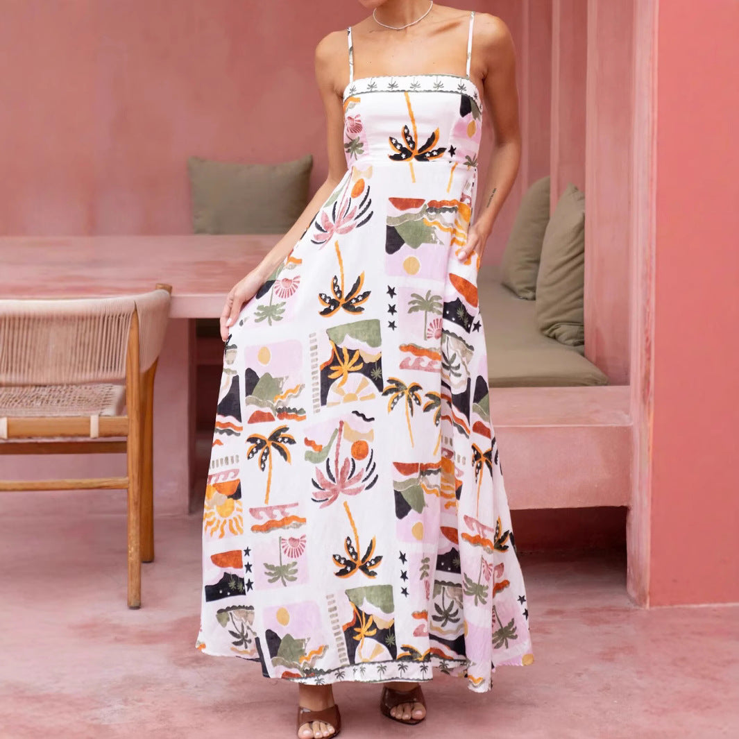 Sexy Printed Boho Maxi Dress for Women - Sleeveless, Drawstring Waist, Casual Summer Dress eprolo