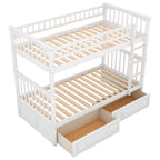 Twin over Twin Bunk Bed with Drawers  Convertible Beds  White eprolo