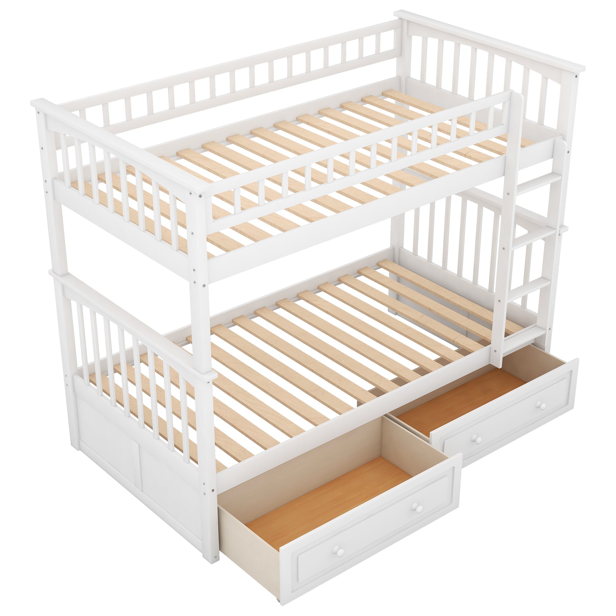 Twin over Twin Bunk Bed with Drawers  Convertible Beds  White eprolo