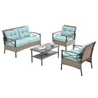 Patio Furniture, Outdoor Furniture, Seasonal PE Wicker Furniture, Four Set Wicker Furniture With Black Metal Table eprolo