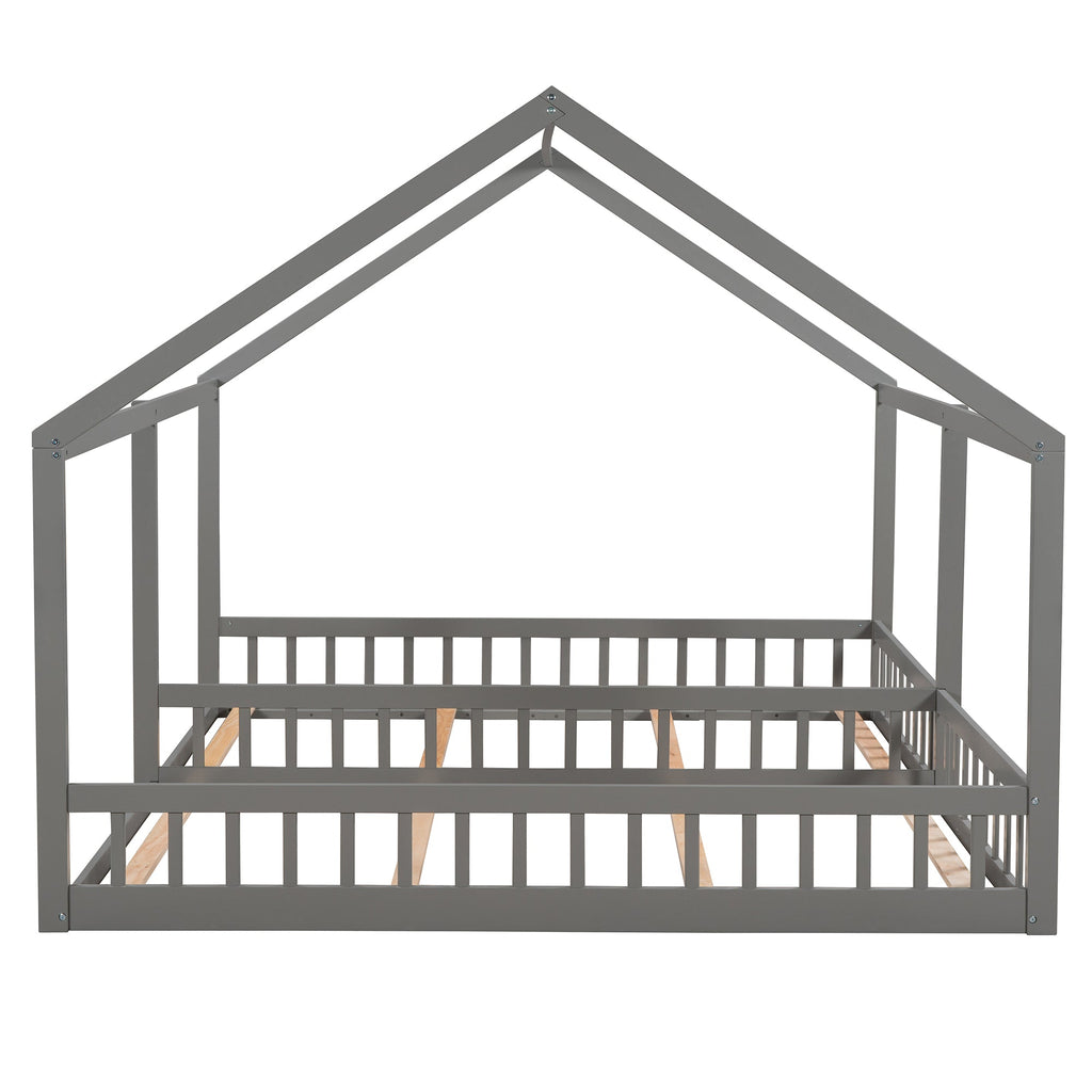 Twin Size House Platform Beds Two Shared Beds Gray eprolo