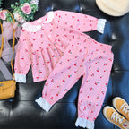 Kids Girls Summer Pajamas Children Sleepwear Baby Pajamas Sets Girls Flower Lace Cotton Nightwear Clothes Kids Clothing 2-7Y eprolo