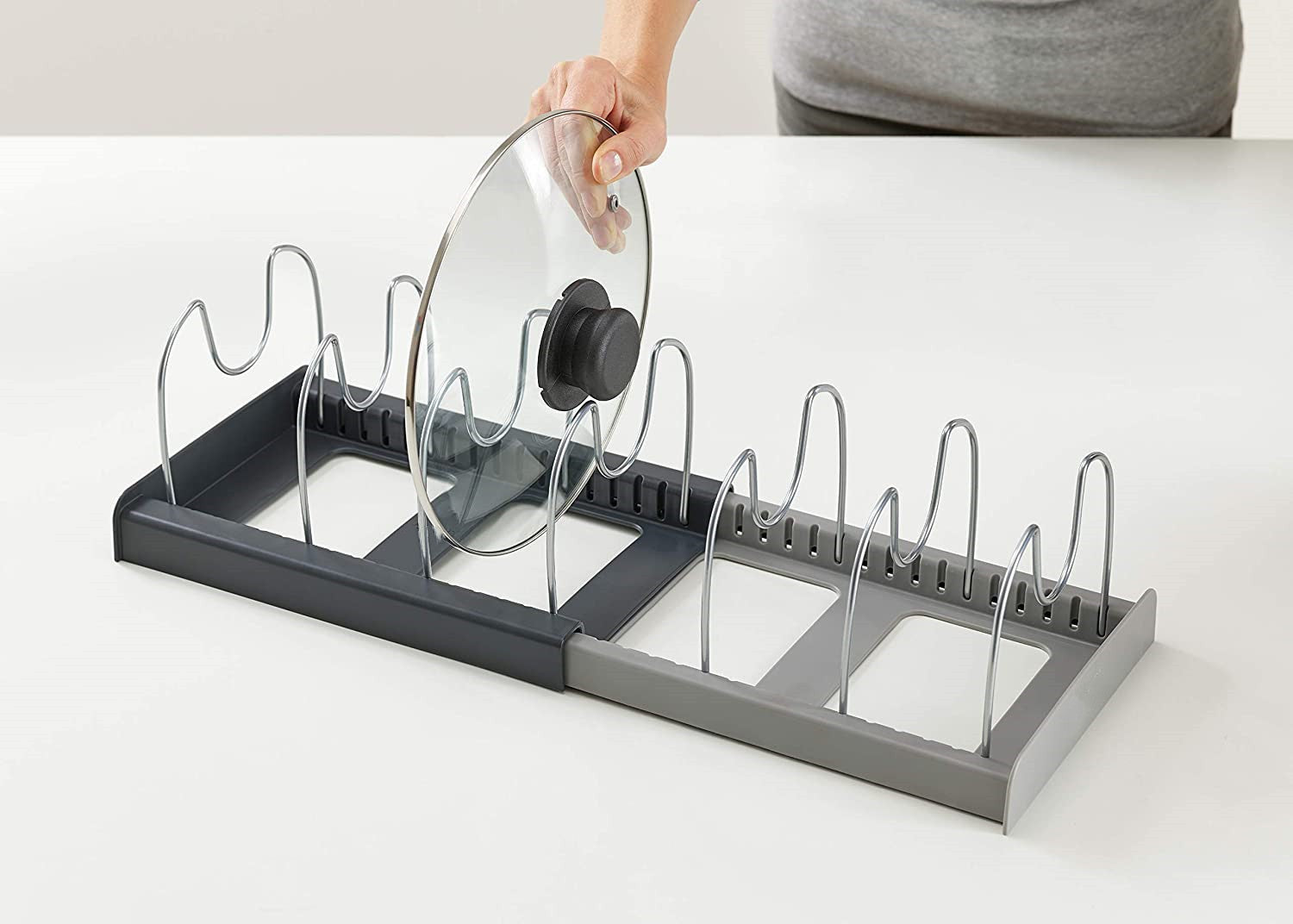 Kitchen Supplies Storage Rack Tabletop Telescopic Pot Cover Rack Kitchen Utensils Storage Rack Drainage Tray Telescopic Drawer Organizer eprolo