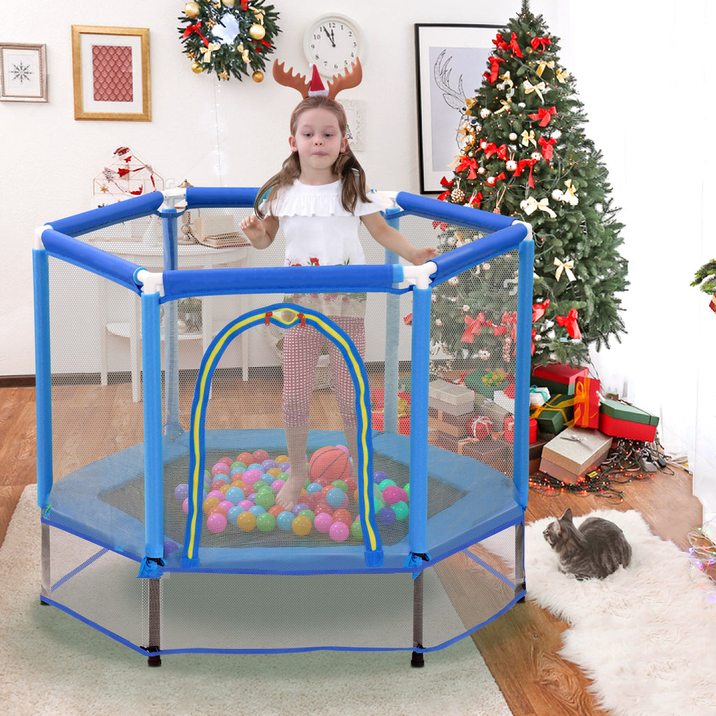 55'' Toddlers Trampoline with Safety Enclosure Net and Balls, Indoor Outdoor Mini Trampoline for Kids eprolo