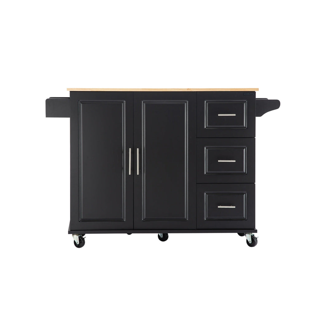 Kitchen Island & Kitchen Cart Mobile Kitehcn Island with Extensible Rubber Wood Table Top eprolo
