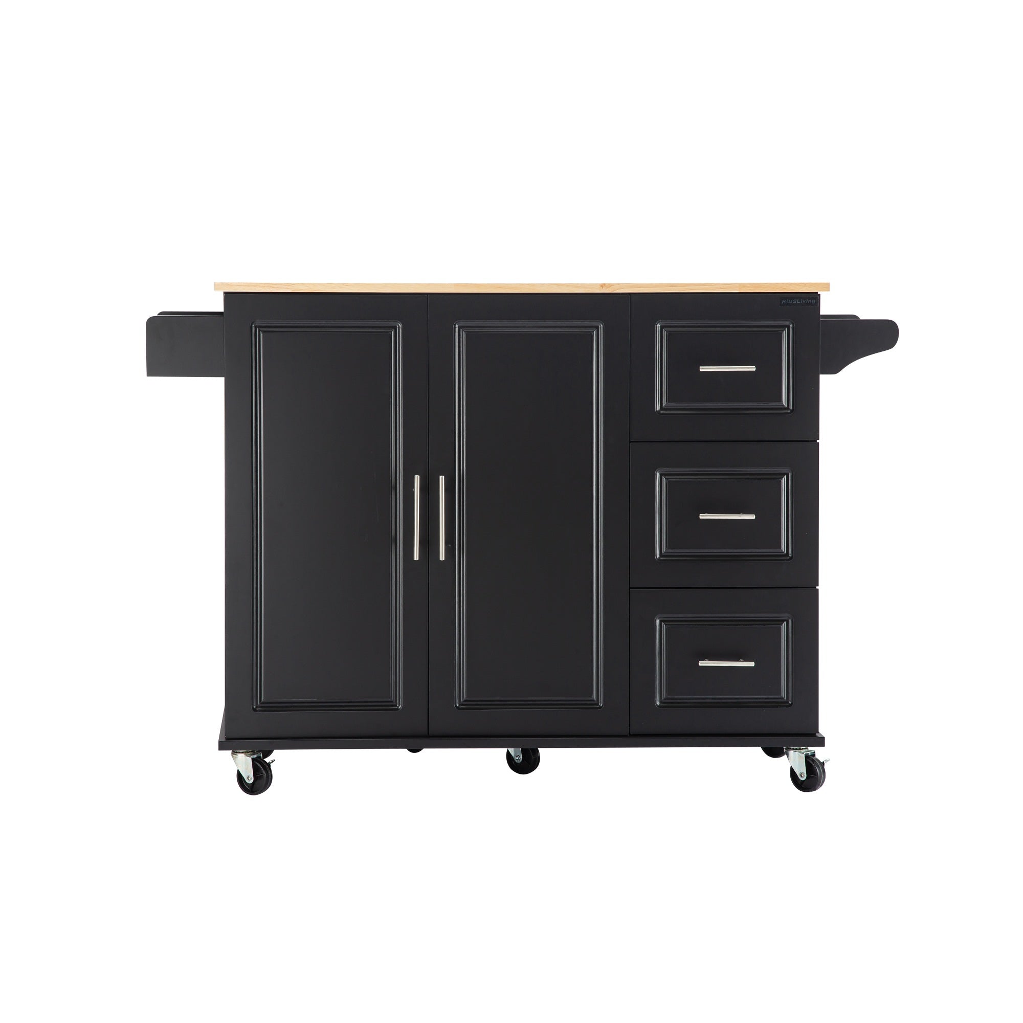 Kitchen Island & Kitchen Cart Mobile Kitehcn Island with Extensible Rubber Wood Table Top eprolo