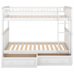 Twin over Twin Bunk Bed with Drawers  Convertible Beds  White eprolo