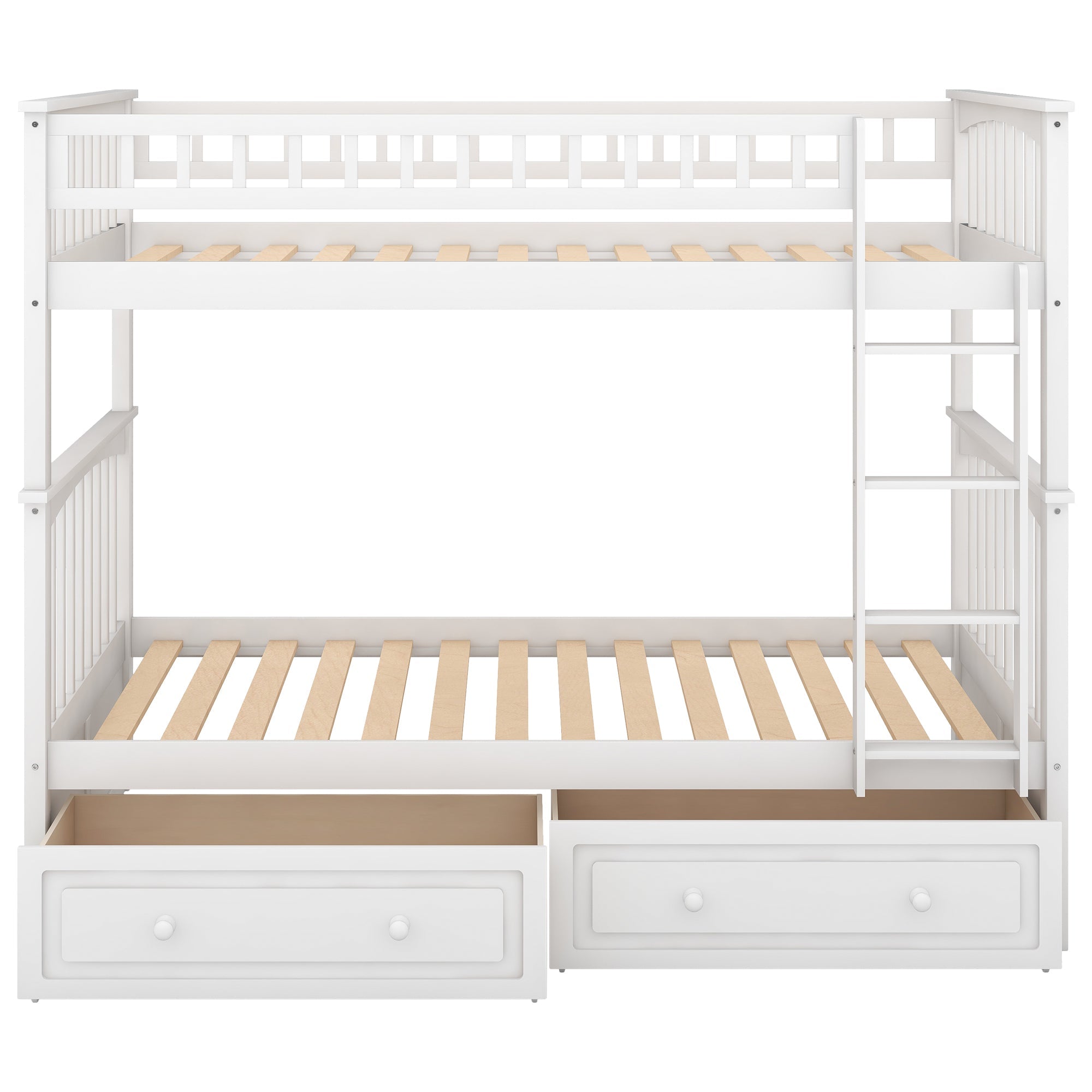 Twin over Twin Bunk Bed with Drawers  Convertible Beds  White eprolo