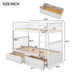 Twin over Twin Bunk Bed with Drawers  Convertible Beds  White eprolo