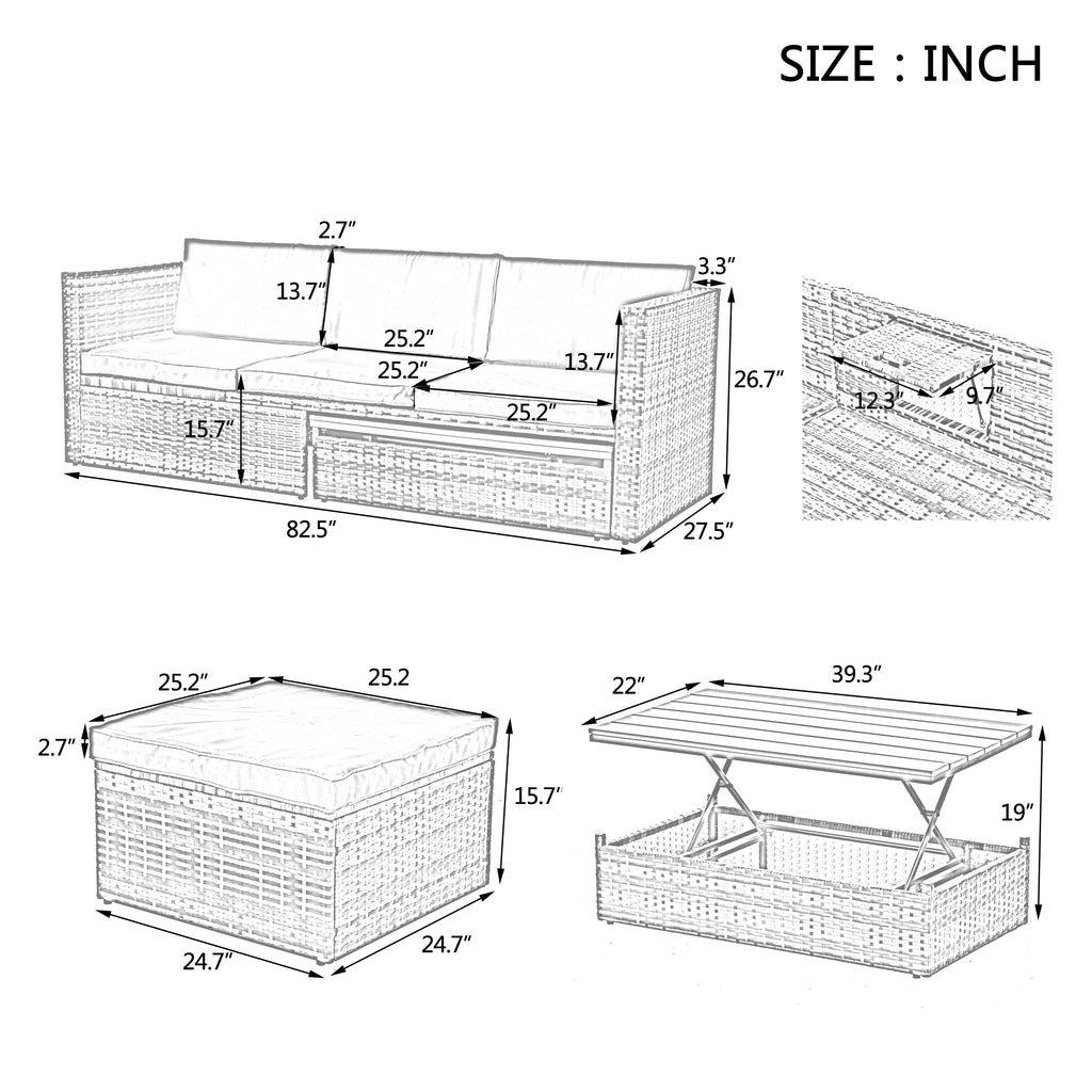 Patio Furniture, Outdoor Furniture, Seasonal PE Wicker Furniture,5 Set Wicker Furniture With Plywood Coffee Table eprolo