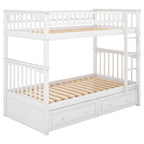 Twin over Twin Bunk Bed with Drawers  Convertible Beds  White eprolo