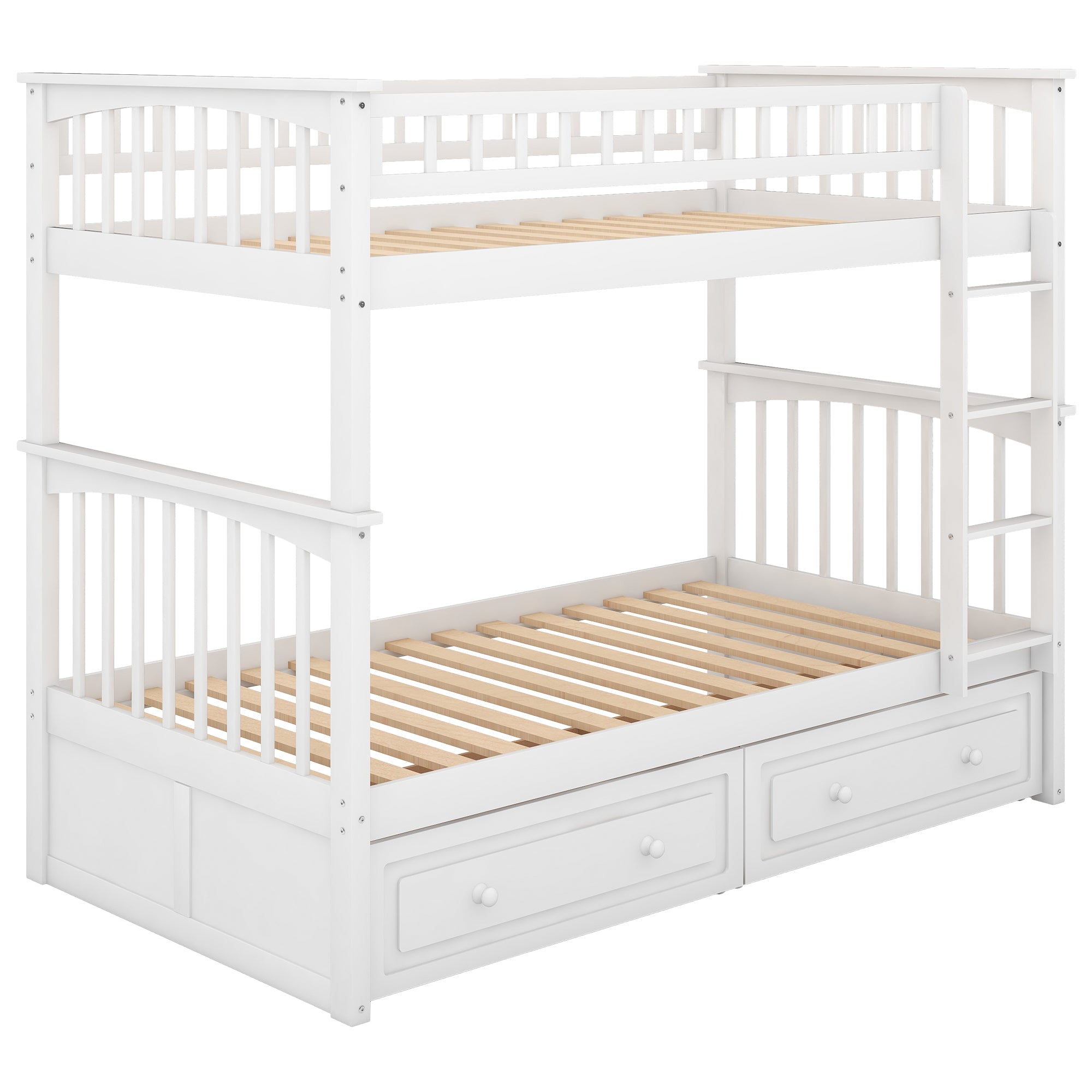 Twin over Twin Bunk Bed with Drawers  Convertible Beds  White eprolo