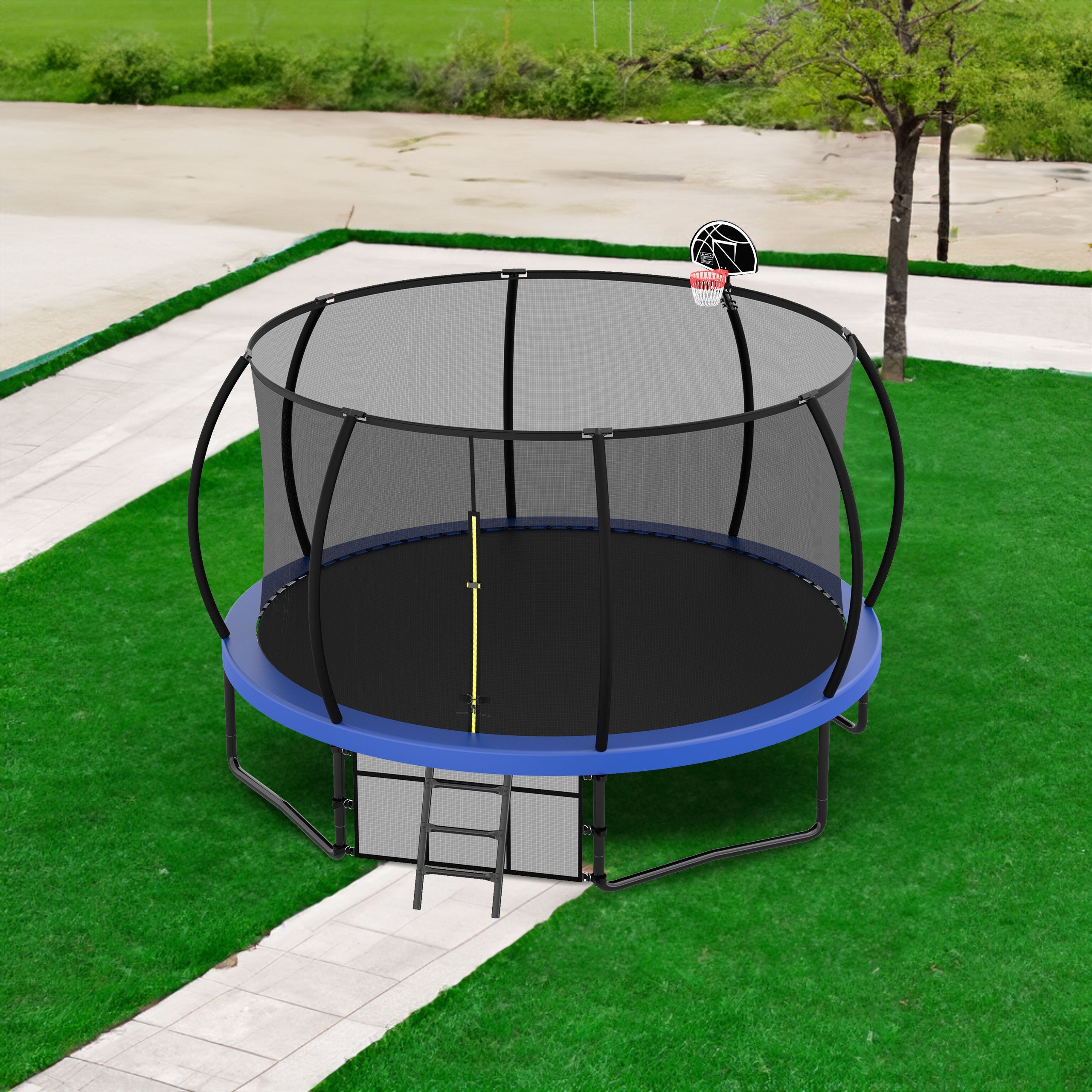 12FT Recreational Kids Trampoline with Safety Enclosure Net & Ladder, Outdoor Recreational Trampolines eprolo