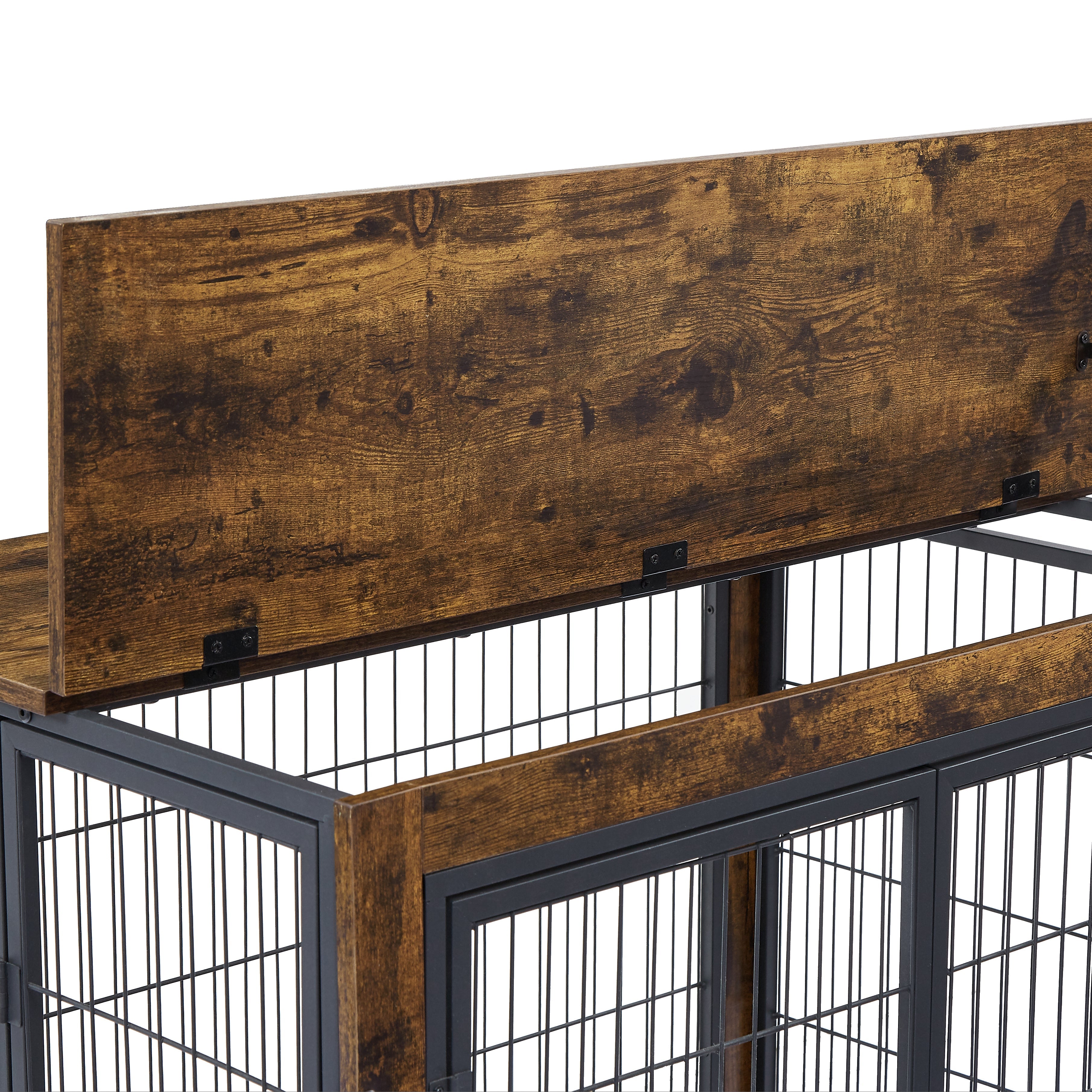 Furniture Style Dog Crate Side Table on Wheels with Double Doors and Lift Top. Rustic Brown, 31.50'' W x 22.05'' D x 25'' H. eprolo