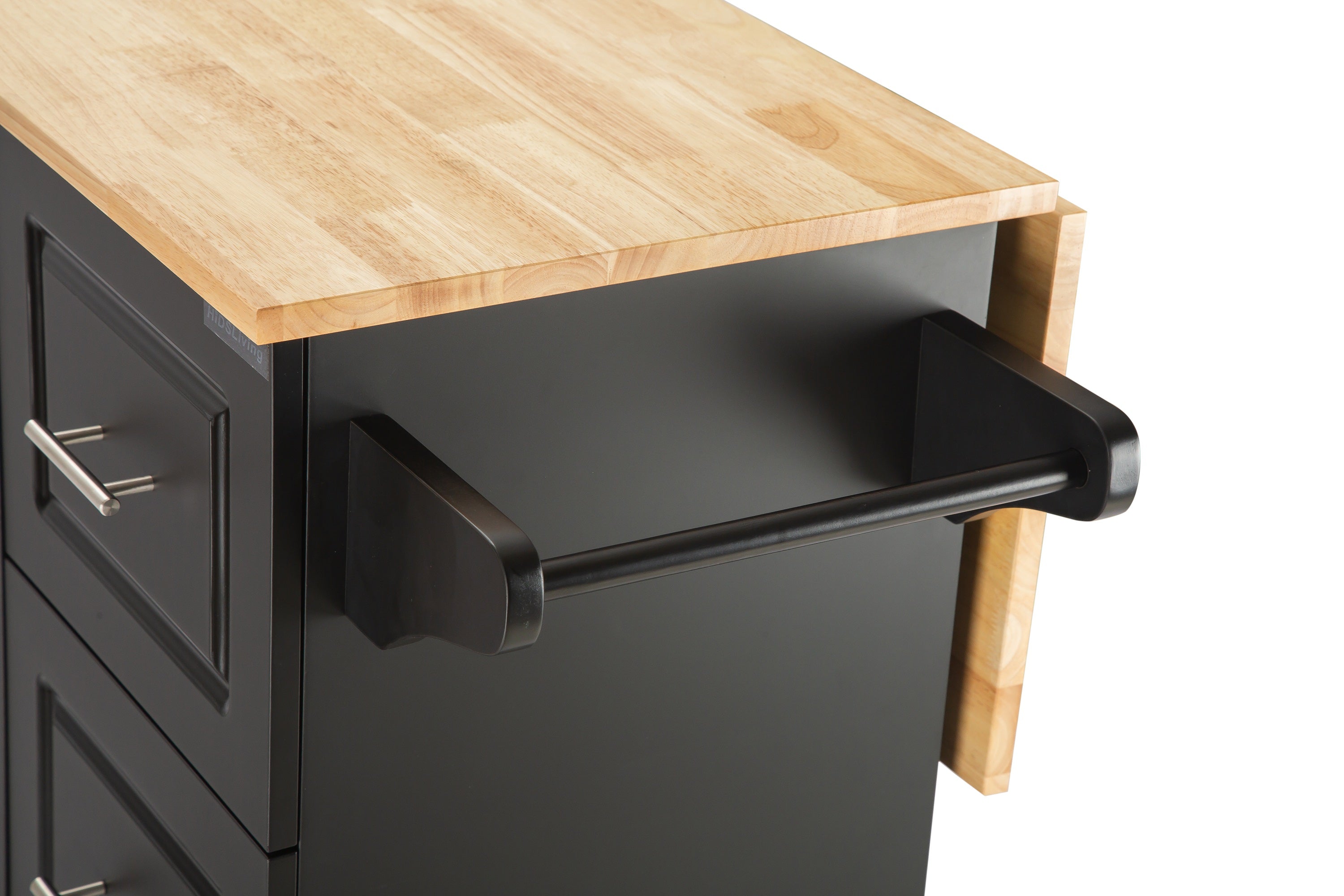 Kitchen Island & Kitchen Cart Mobile Kitehcn Island with Extensible Rubber Wood Table Top eprolo