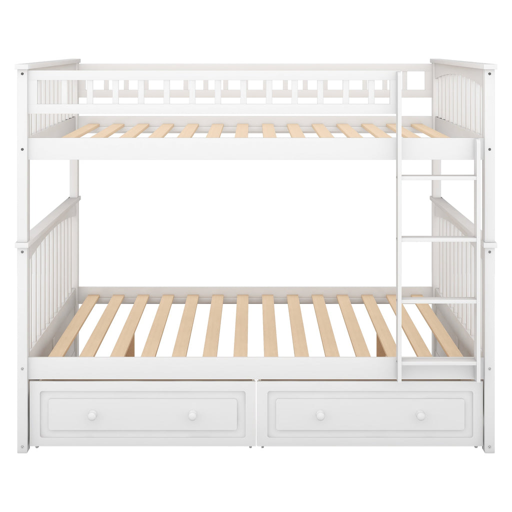 Full over Full Bunk Bed with Drawers  Convertible Beds  White eprolo