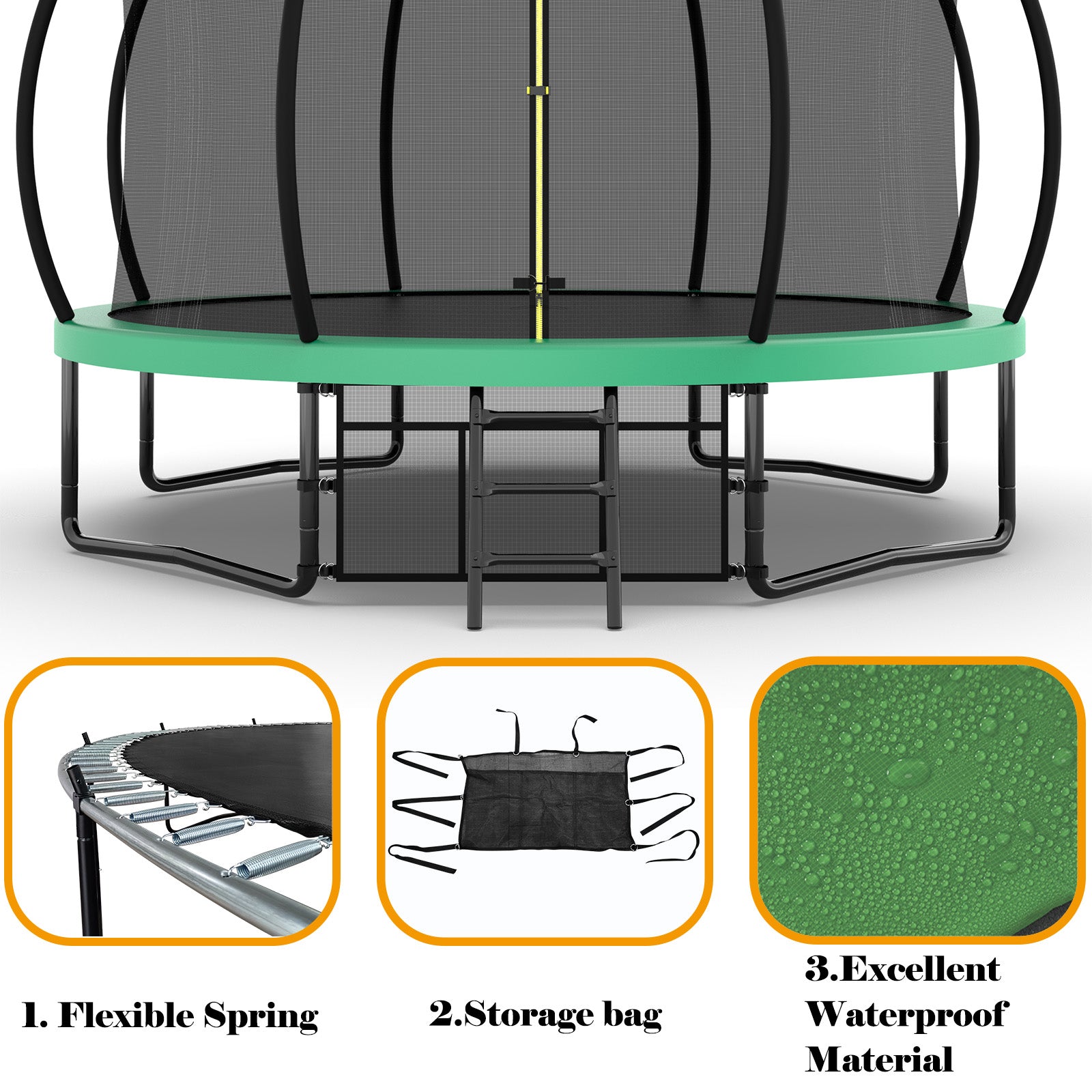12FT Recreational Kids Trampoline with Safety Enclosure Net & Ladder, Outdoor Recreational Trampolines eprolo