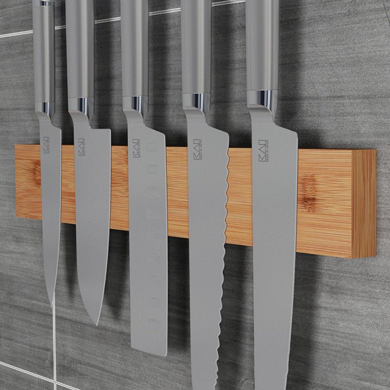 Magnet Knife Rack Nan Bamboo Home Kitchen Wall Hanging Suction Kitchen Knife Free Perforated Knife Storage Rack eprolo