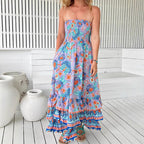 Style Sexy Fitted Multi-layer Ruffle Tiered Strapless Long Dress for Women eprolo