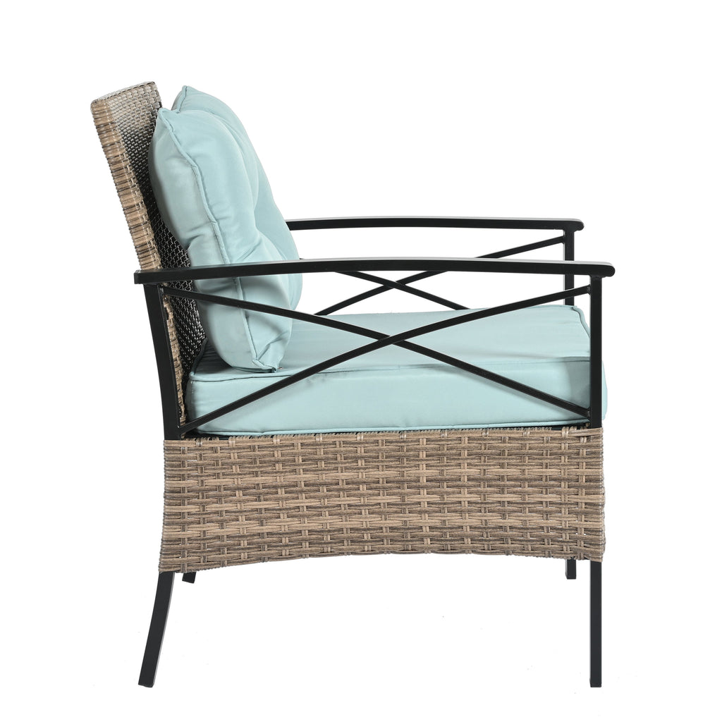 Patio Furniture, Outdoor Furniture, Seasonal PE Wicker Furniture, Four Set Wicker Furniture With Black Metal Table eprolo