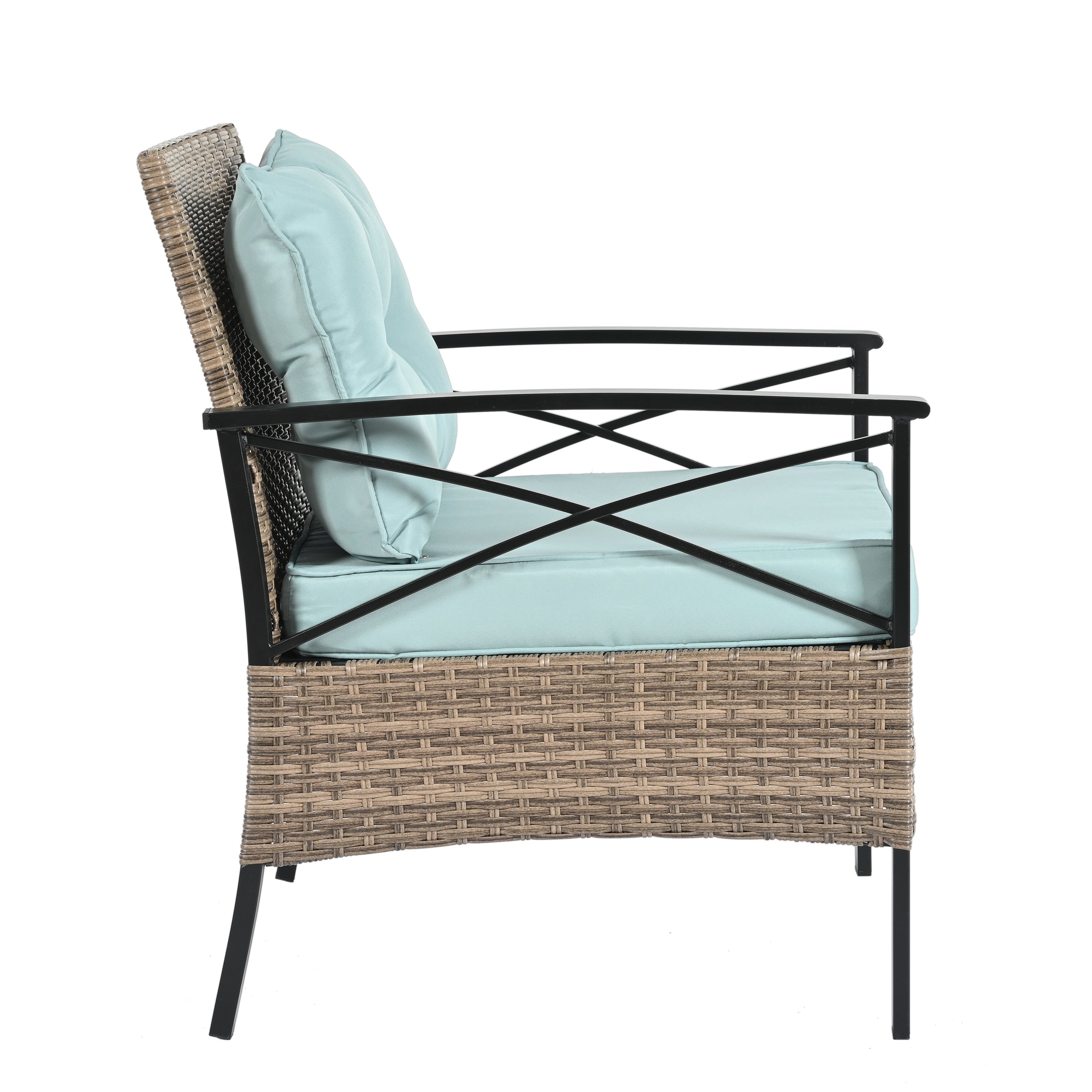 Patio Furniture, Outdoor Furniture, Seasonal PE Wicker Furniture, Four Set Wicker Furniture With Black Metal Table eprolo