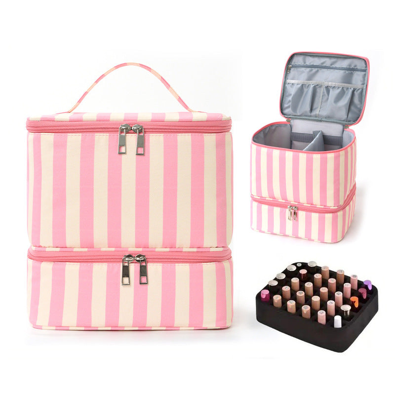 Double Layer Nail Polish & Essential Oils Storage Bag, Portable 30-Compartment Nail Care Kit, Manicure Tools Organizer Case eprolo