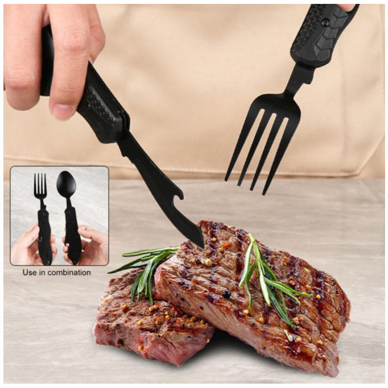Multifunctional camping tableware stainless steel knife fork spoon, outdoor portable survival eating tools eprolo