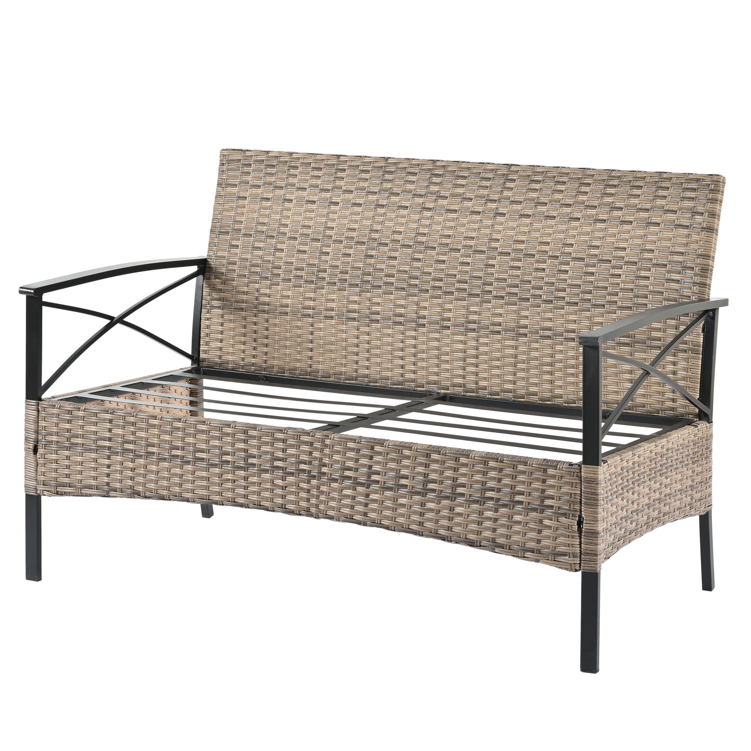 Patio Furniture, Outdoor Furniture, Seasonal PE Wicker Furniture, Four Set Wicker Furniture With Black Metal Table eprolo