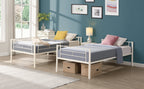 Twin metal bunk beds, metal structure bed frame with safety guardrails and 2 ladders, convertible bunk beds, white eprolo