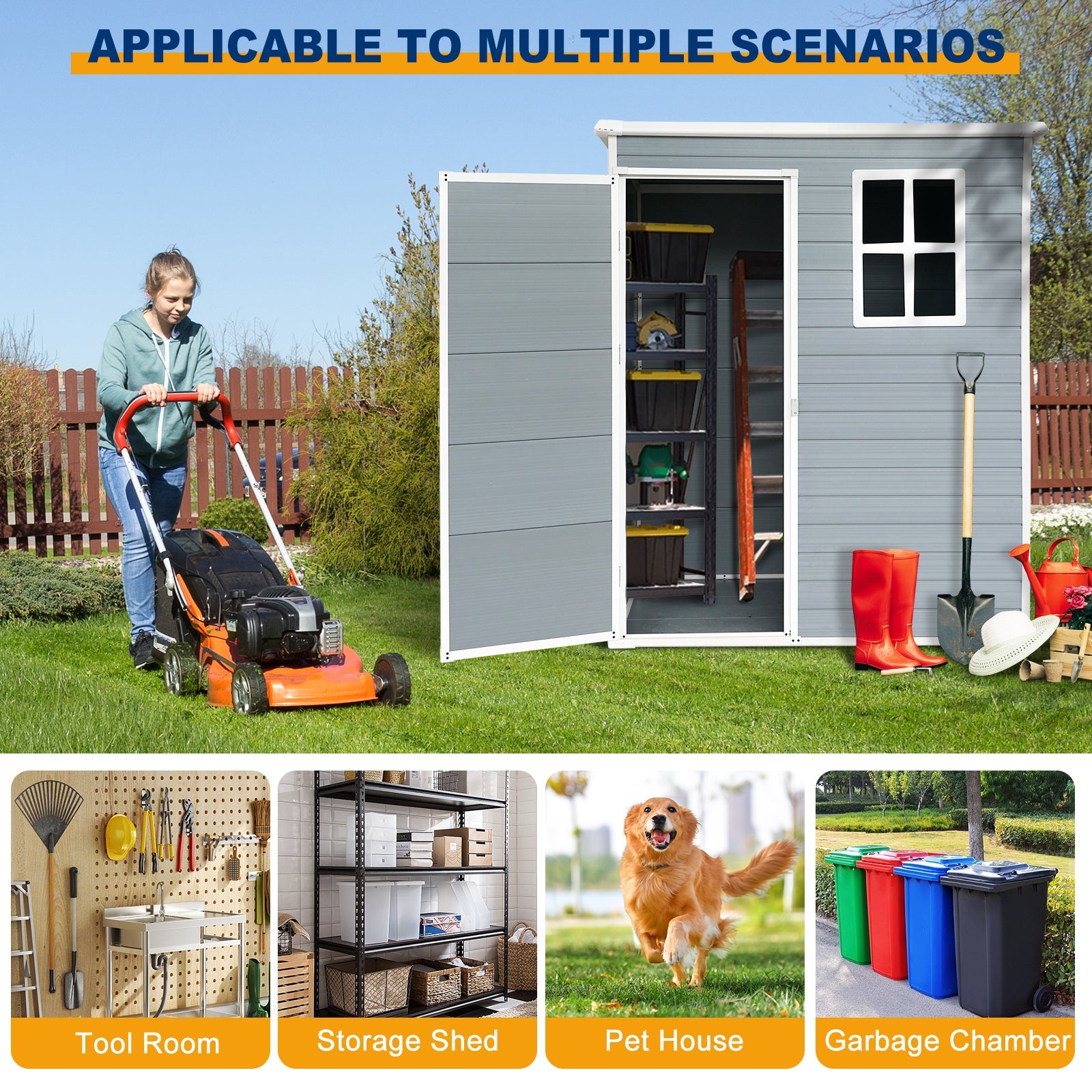 5x3ft Resin Outdoor Storage Shed Kit-Perfect to Store Patio Furniture Grey eprolo