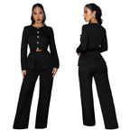 Fashionable Women's Slimming Belted Top and Pants Set - Whispering Desires Shoppe