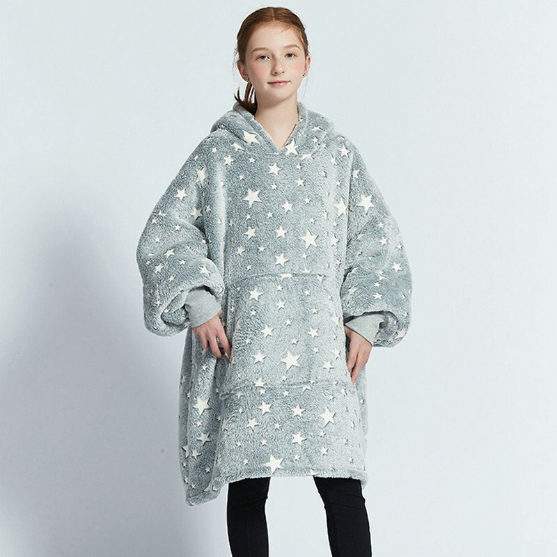 Kids Unisex Winter Warm Double Layers Sherpa Fleece TV Pocket Hoodies Blanket Hoodie Snuggle with Sleeves eprolo