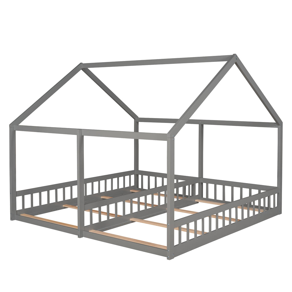 Twin Size House Platform Beds Two Shared Beds Gray eprolo