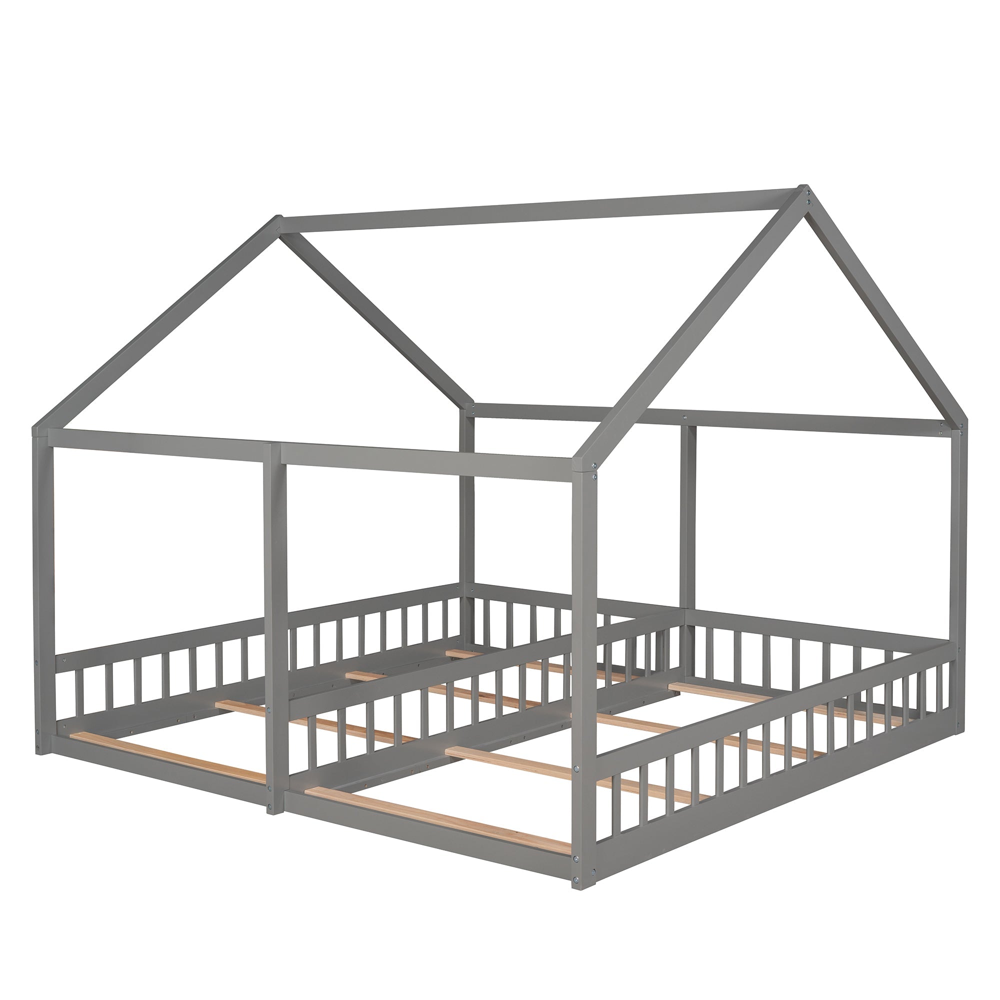 Twin Size House Platform Beds Two Shared Beds Gray eprolo