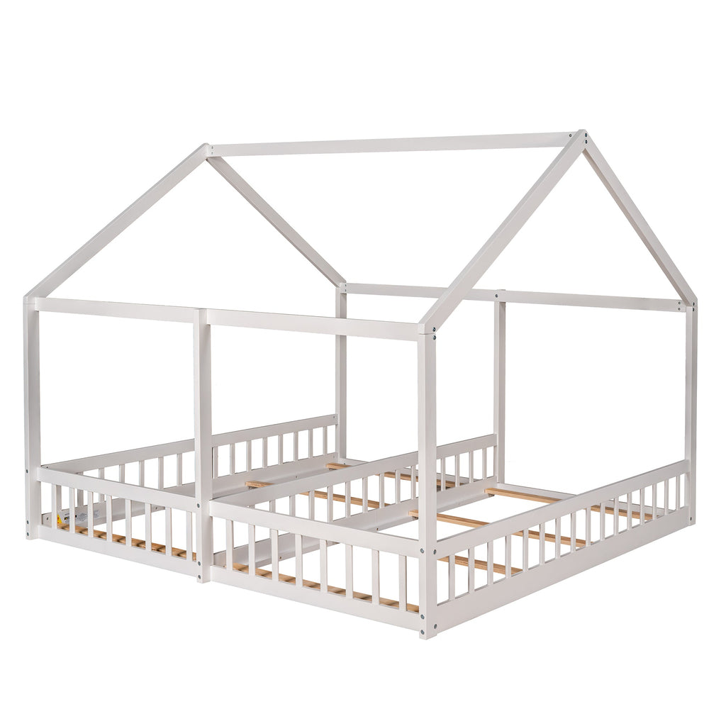 Twin Size House Platform Beds Two Shared Beds  White eprolo