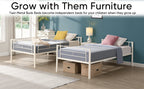 Twin metal bunk beds, metal structure bed frame with safety guardrails and 2 ladders, convertible bunk beds, white eprolo