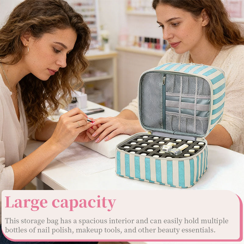 Double Layer Nail Polish & Essential Oils Storage Bag, Portable 30-Compartment Nail Care Kit, Manicure Tools Organizer Case eprolo