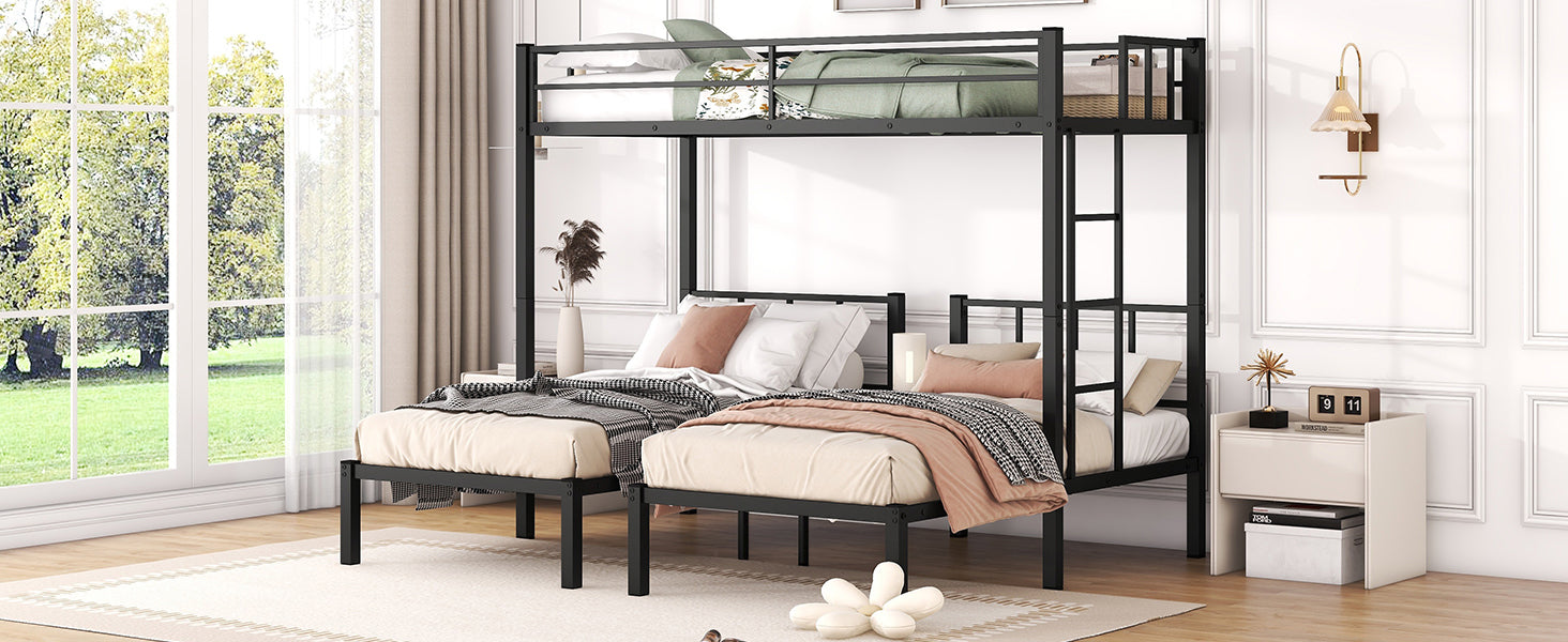 Twin over Twin & Twin Bunk Beds for 3, Twin XL over Twin & Twin Bunk Bed Metal Triple Bunk Bed, Black eprolo