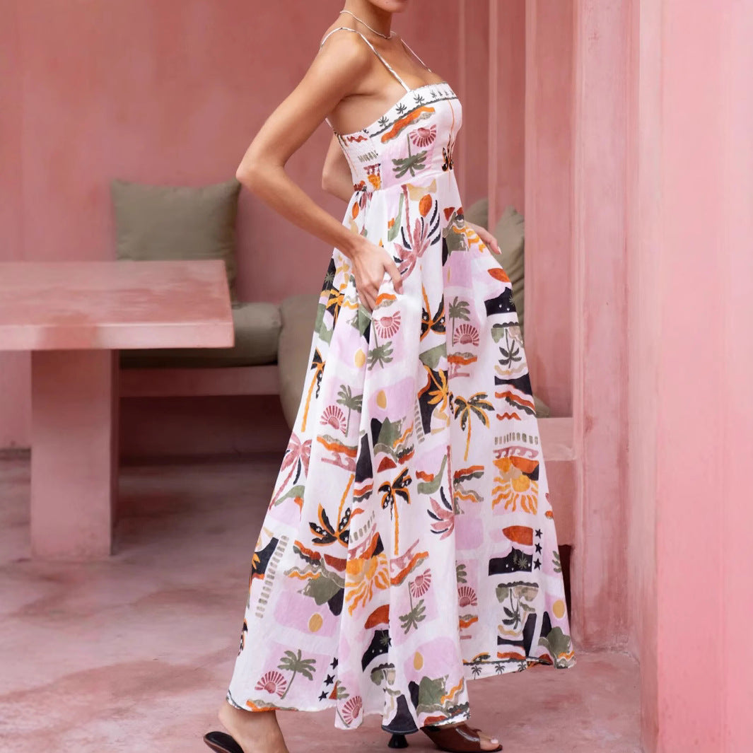 Sexy Printed Boho Maxi Dress for Women - Sleeveless, Drawstring Waist, Casual Summer Dress eprolo