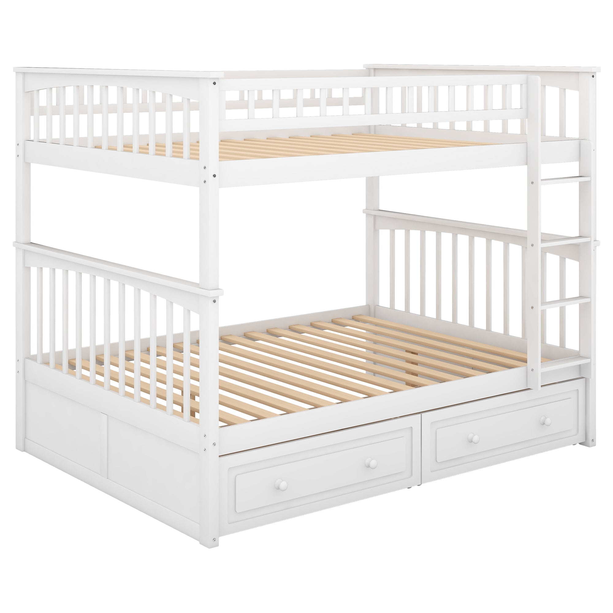 Full over Full Bunk Bed with Drawers  Convertible Beds  White eprolo