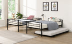Twin bunk bed frame with trailer, metal bunk bed with sturdy guardrail and side ladder, can be divided into two beds, black eprolo
