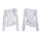 Stripe Graffiti Off-Shoulder Long Sleeve T-Shirt Women's Casual Edgy Style Top eprolo