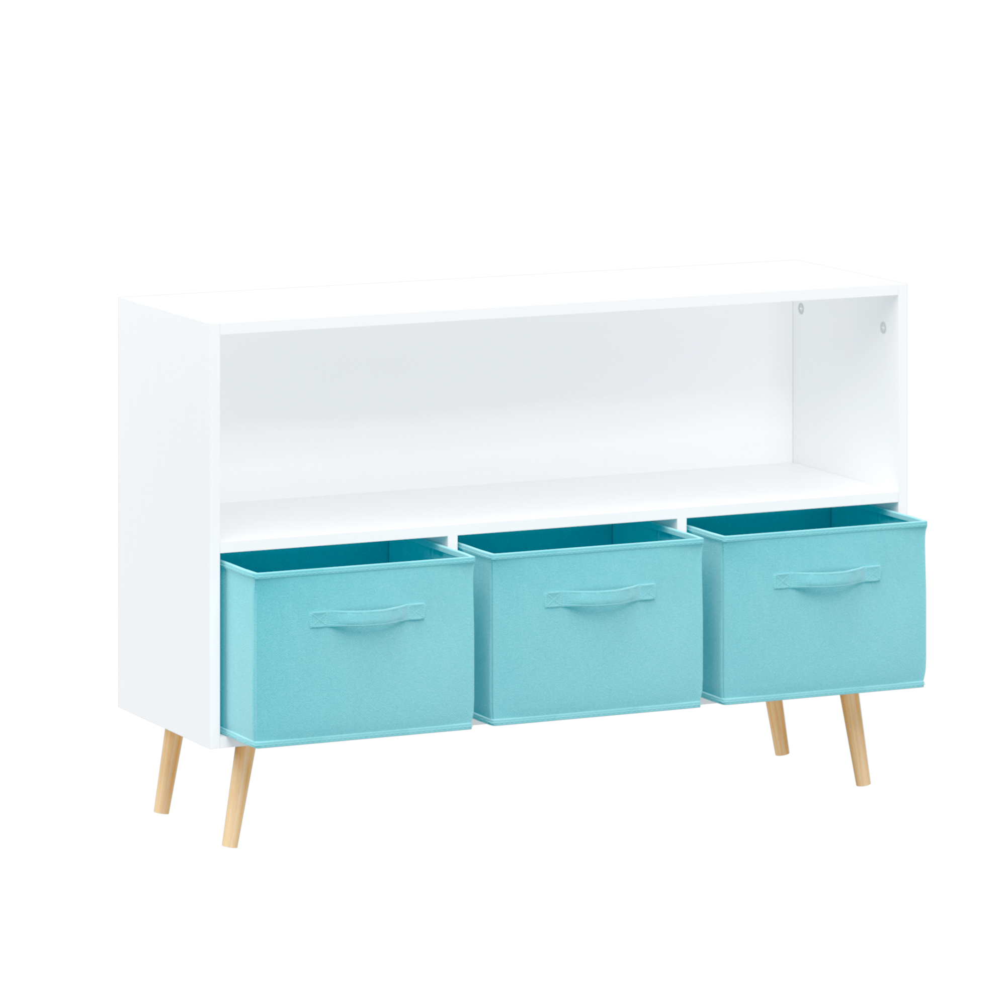 Kids bookcase with Collapsible Fabric Drawers Children's Book Display Toy Storage Cabinet Organizer White/Blue eprolo