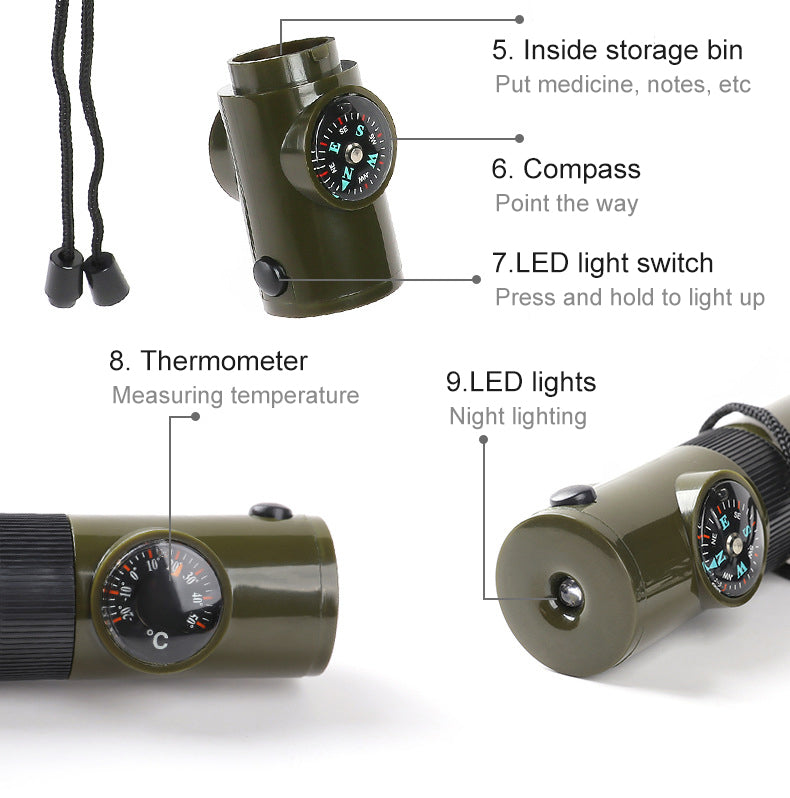 7 in 1 Survival Whistles Survival Whistle Emergency Emergency Whistles with Compass and Thermometer for Outdoor Hiking Camping eprolo