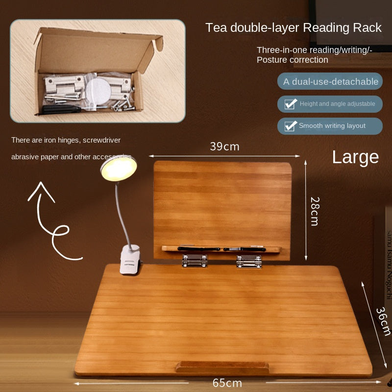 Double-Layer Writing Board,Adjustable Tilt Book Rack Wooden Reading Stand eprolo